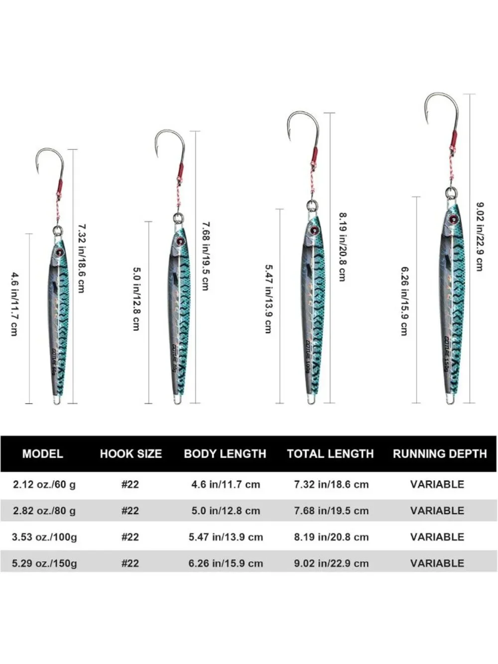 Saltwater Fishing Jigs 60g-200g | Vertical Jigs with Assist Hook for Deep Sea